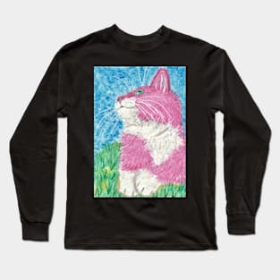 Cute pink kitty cat art Long Sleeve T-Shirt